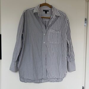 Banana Republic Women's Black and White Striped Button Down Shirt